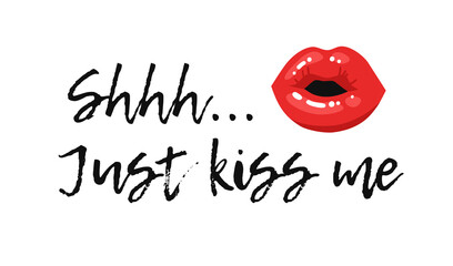 Sexy Female Lips with Red Lipstick and text. Vector Fashion Illustration Woman Mouth with Quote. Gestures Collection Expressing Different Emotions