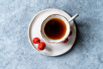 Handmade Ceramic Coffee or Tea Cups with Pumpkin and Mushroom Pattern Figure Design Handcrafted. Handicraft.