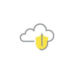 Cloud computing protection line icon. linear style sign for mobile concept and web design. Cloud and shield outline vector icon. Data security symbol, logo illustration. Vector graphics