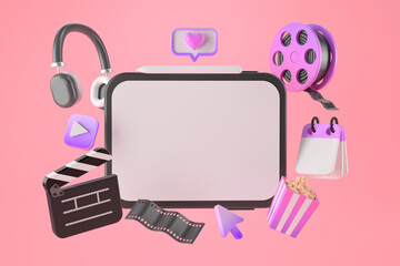 3d rendering of tablet and Entertainment apps.