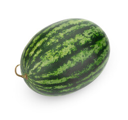Ripe single full watermelon isolated on white background. One whole watermelon with clipping path