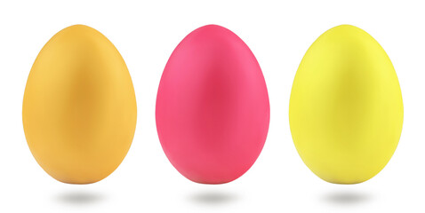 easter colored eggs in yellow, pink and gold, isolate on a white background
