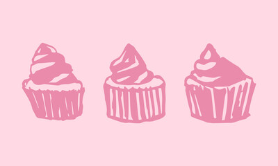 set of hand-drawn cupcakes