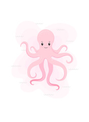 Postcard with an octopus. Vector cartoon illustration of an octopus.