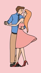 Man and Woman Romantic Slow Dance Hand Drawn Illustration