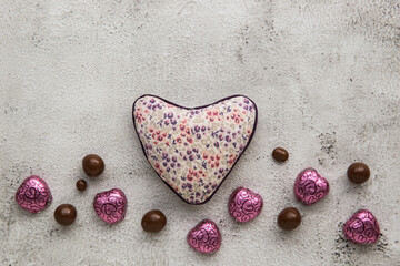 Toy heart with Heart chocolate. Valentine's Day