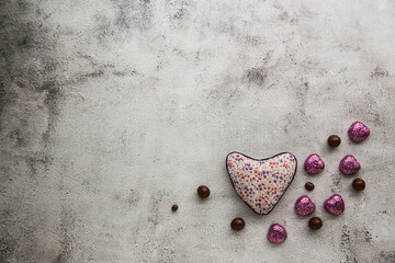 Toy heart with Heart chocolate. Valentine's Day