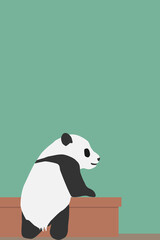 profile of a panda standing backwards, frame, copy space, vector, illustration, graphic, real, wood table, web header, flier, footer, smart phone header, mobile, smart phone size, vertical,	