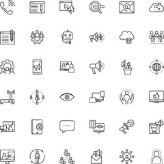 communication vector icon set such as: assistant, cooperation, machinery, balloon, send, table, room, magnet, affiliate, course, add, outbound, solution, collaboration, interaction, mark, epidemic