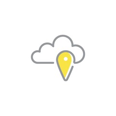 Cloud computing location line icon. linear style sign for mobile concept and web design. Cloud and pin point outline vector icon. Symbol, logo illustration. Vector graphics
