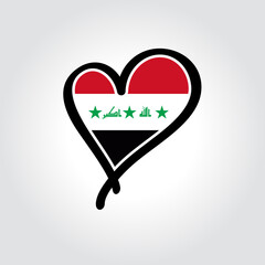 Iraqi flag heart-shaped hand drawn logo. Vector illustration.