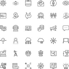Fototapeta premium communication vector icon set such as: analyst, seo, room, headline, lens, side, workshop, research, antenna, connect, teacher, seminar, loudspeaker, face, set, mockup, focus, film, resources, www