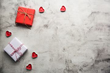 Valentine's Day, Gift box with a ribbon and candles.