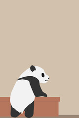 profile of a panda standing backwards, frame, copy space, vector, illustration, graphic, real, wood table, web header, flier, footer, smart phone header, mobile, smart phone size, vertical, © allstar