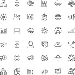 communication vector icon set such as: presentation, house, map, tribune, protection wifi, debating, services, song, study, telemarketing, share, fast, charge, collaboration, conversation