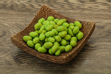 Spicy wasabi peanuts in the bowl