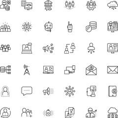 communication vector icon set such as: poster, scale, infected, spread, robot, military, lock, form, station, finance, disease, mentor, coach, virus, opinions, assistance, transmission, pencil, play