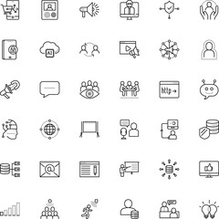communication vector icon set such as: frame, template, poster, legal, coronavirus, male, dialog, innovation, finance, lead, webinar, table, comment, like, globe, badge, learn, loudspeaker, crowd