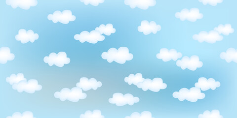 blue sky with clouds seamless pattern, blue gradent background wide vector drawing