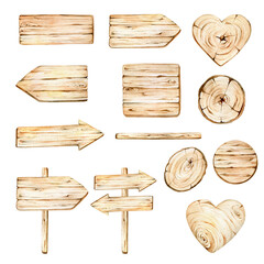 Set of wooden signs.Wooden boards collection