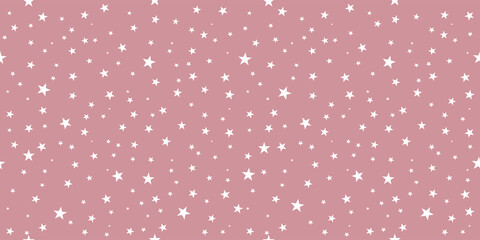 Pink stars background, seamless pattern, starry frame, wide horizontal 