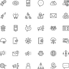 communication vector icon set such as: forbidden, sphere, loud, inbound, epidemic, emotional, chatbot, empathy, home, learn, blog, ai, therapist, transaction, player, paperclip, pen, challenge