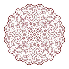 Mandala line vector. A symmetrical red monochrome round ornament.