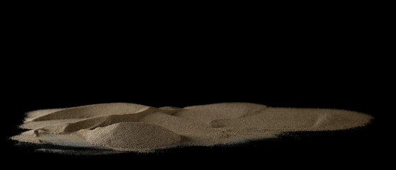 Beach, desert sand pile isolated on black background