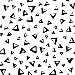 Seamless abstract vector pattern with hand-drawn black triangles on white background. Wallpaper, textile, wrapping, graphic design. Neutral design