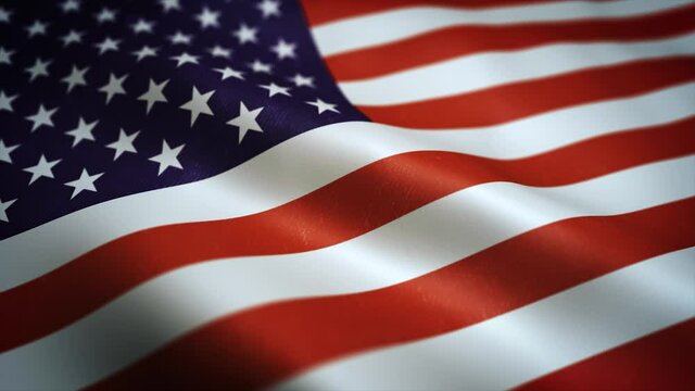 USA American Flag Textured Background Loop/ 4k animation of a US textured american flag background, with fabric and grunge texture and wind effect seamless looping