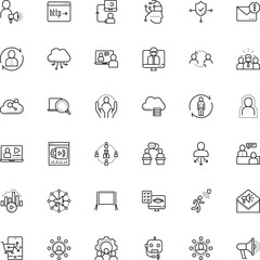 communication vector icon set such as: workforce, page, note, e-commerce, form, class, pc, finance, click, assistant, add, avatar, settings, broadcast, student, document, sensor, magnifier, give