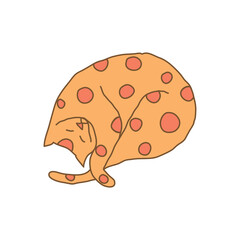 Cosy hand drawn cat with decorations. Circles. Vector illustration. Editable lines. Colored with outlines.