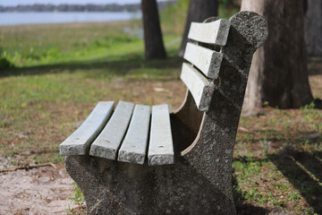 Stone bench in nature park