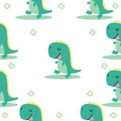 Cute dinosaur tyrannosaurus cartoon sameless pattern