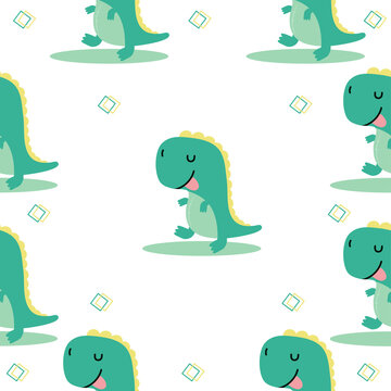 Cute dinosaur tyrannosaurus cartoon sameless pattern