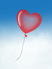 Naklejka na ściany i meble illustration of heart shaped balloon in the blue sky