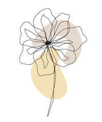 Minimal card floral art design with one line drawing ink flower