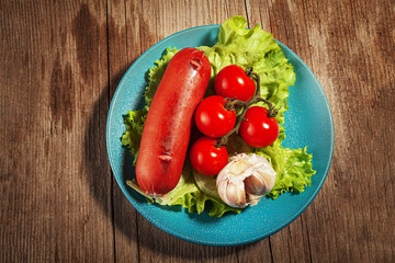 Fried sausage and vegetables