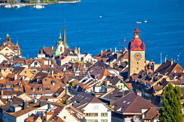 Town of Luzern historic center rooftops and towers view