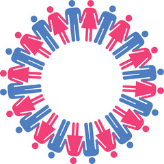 A ring of multi coloured male/female icons/figures holding hands.