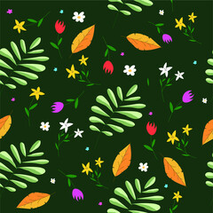 seamless pattern with flowers and leaves vector