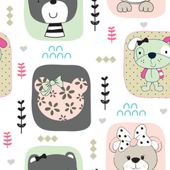 Cute teddy bear and dog seamless pattern. Can be used for textile,  background, book cover, packaging