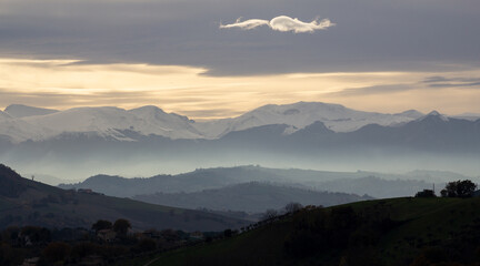 mountain and clouds
