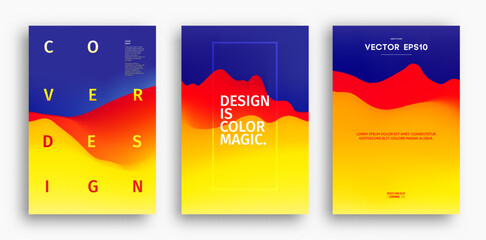 Cover design template with yellow red blue gradient. Gradient mesh poster abstract background. Banner design with fluid gradient. Wave vector illustration.