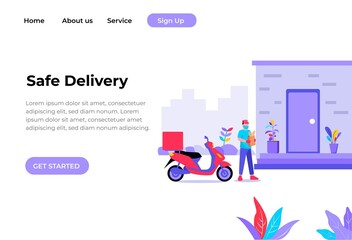 safe delivery during covid-19 epidemic. social distancing during covid-19 outbreak. man holding a package. 