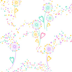 Dandelion flowers unique vector seamless pattern.