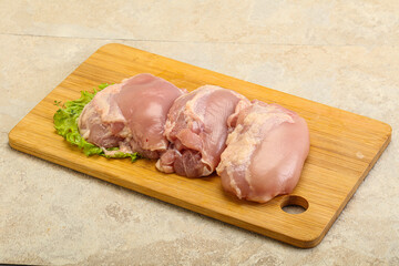 Raw chicken boneless and skinless leg