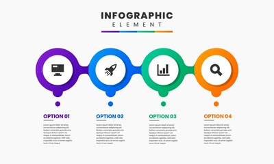 Vector Graphic of Infographic Element Design Templates with Icons and 4 Options or Steps. Suitable for Process Diagram, Presentations, Workflow Layout, Banner, Flow Chart, Infographic.
