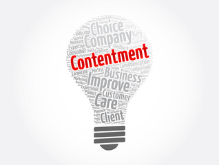 Contentment light bulb word cloud collage, concept background