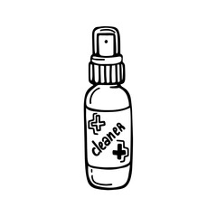 hand cleaner. hand-drawn hand sanitizer isolated on a white background. Vector illustration in the Doodle style. Cleaner, sanitizer. Gel for cleaning hand